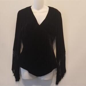 Carol Little Black Velvet Tassel Sleeve V- Neck Party Cocktail Christmas Event S